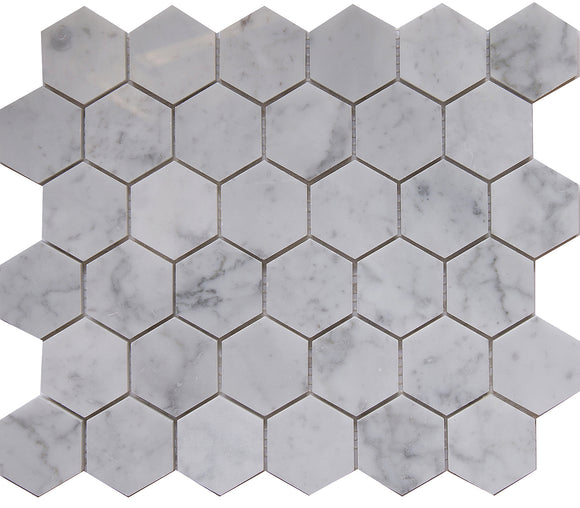 Carrara White Marble Mosaic Tile, CWMM2HEX-H, 2