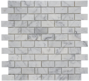 Carrara White Marble Mosaic Tile, CWMM0102-H, 1"X2" Brick, 12"X12"X5/16", Honed