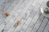 Carrara White Marble Mosaic Tile, CWMM0102-H, 1"X2" Brick, 12"X12"X5/16", Honed