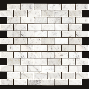 Carrara White Marble Mosaic Tile, CWMM0102, 1"X2" Brick, 12"X12"X5/16", Polished