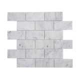 Carrara White Marble Mosaic Tile, CWMM0204 - 2"X4" Square, 12"X12", Polished