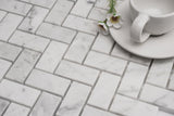 Carrara White Marble Mosaic Tile, CWMM1CRO-H, 1"X2" Herringbone, 12"X11"X5/16", Honed