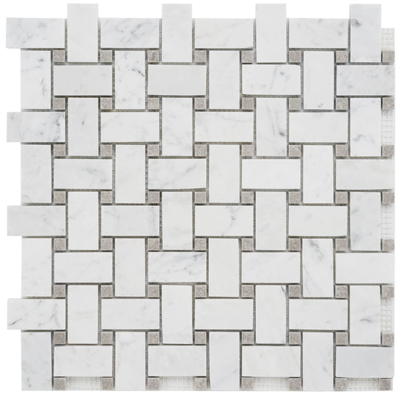 Carrara White Marble Mosaic Tile, CWMM1WEA+G-P, 1
