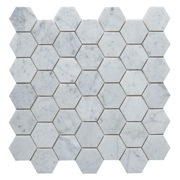 Carrara White Marble Mosaic Tile, CWMM2HEX, 2
