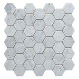 Carrara White Marble Mosaic Tile, CWMM2HEX, 2"X2'' Hexagon, 12"X12"X3/8", Polished