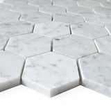 Carrara White Marble Mosaic Tile, CWMM2HEX, 2"X2'' Hexagon, 12"X12"X3/8", Polished