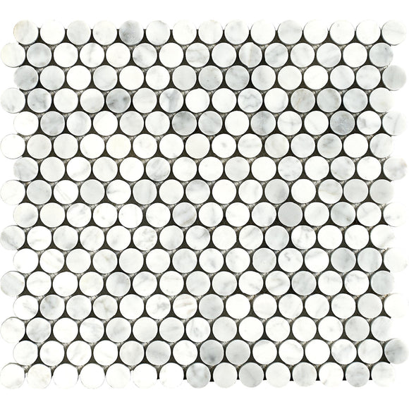 Carrara White Marble Mosaic Tile, CWMM34ROU-H, 3/4'' Penny Round, 12