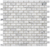 Carrara White Marble Mosaic Tile, "Mini Brick Collection", CWMM5854 - Carrara White, Chip Size 5/8"X1-1/4" Mini Brick, 12"X12"X3/8", Polished