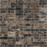 Marble Mosaic Tile, "Nevada Collection", MM 3204 - Emperador Dark, Chip Size 5/8"X2, 12"X12"X3/8", Polished