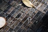 Marble Mosaic Tile, "Nevada Collection", MM 3204 - Emperador Dark, Chip Size 5/8"X2, 12"X12"X3/8", Polished
