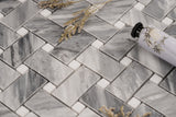 Marble Mosaic Tile, "Basketweave Collection", BGMM1WEA+W-H - Bardiglio Grey 1"X2" Rectangle and White Dot, 12"X12"X3/8"