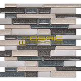 Crackled Glass and Stone Mosaic Tile, "Urban Collection", CGM 6203 - Tahoe, Strips, 12"X11-1/2"