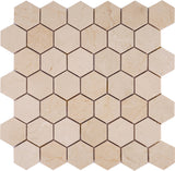 Crema Marfil Marble Mosaic Tile, CMMM2HEX, 2"X2'' Hexagon, 12"X12"X3/8", Polished