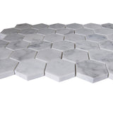 Carrara White Marble Mosaic Tile, CWMM2HEX-H, 2"X2'' Hexagon, 12"X10-1/2"X3/8", Honed