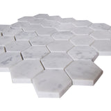 Carrara White Marble Mosaic Tile, CWMM2HEX-H, 2"X2'' Hexagon, 12"X10-1/2"X3/8", Honed
