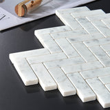 Carrara White Marble Mosaic Tile, CWMM3CRO-H, 1"X3" Herringbone, 12"X12.5"X3/8", Honed