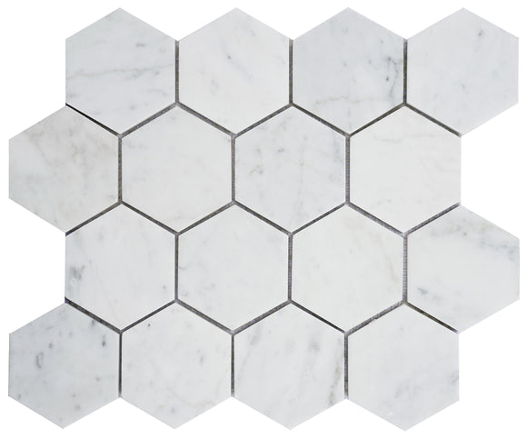 Carrara White Marble Mosaic Tile, CWMM3HEX-A, 2-3/4