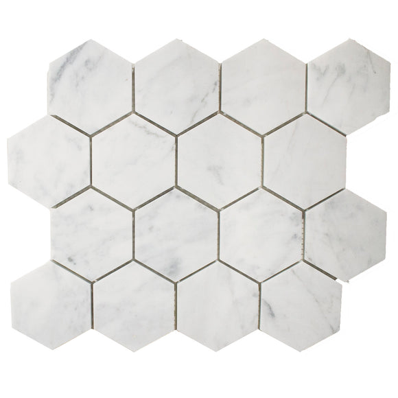 Carrara White Marble Mosaic Tile, CWMM3HEX, 3