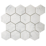 Carrara White Marble Mosaic Tile, CWMM3HEX, 3"X3" Hexagon, 12''X10.5''X3/8", Polished