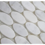 Carrara White Marble Mosaic Tile, CWMM54OVL-H, 5/8''X1.25'' Oval, 12"X11.5"X3/8", Honed
