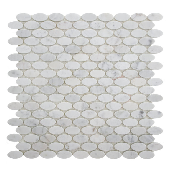Carrara White Marble Mosaic Tile, CWMM54OVL-H, 5/8''X1.25'' Oval, 12