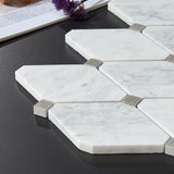 Carrara White Marble Mosaic Tile, CWMM6DIA+G, 5.25''X3'' Big Diamond, 12"X11.5"X3/8, Polished