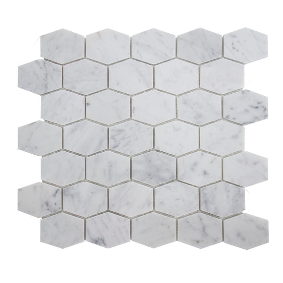 Carrara White Marble Mosaic Tile, CWMMLHEX-H, 2.5