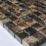 Emperador Dark Marble Mosaic Tile, EDMM5858 - 5/8"X5/8" Square, 12"X12", Polished