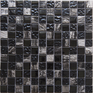 Glass, Metal Mosaic Tile, "Mini Teseo Collection", GM 4202 - Dark Knight, Chip Size 1"X1" Square, 12"X12"