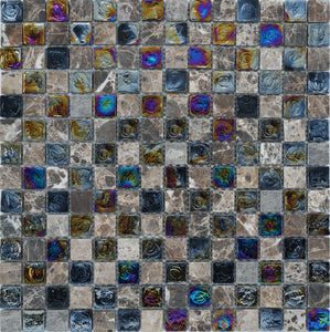 Glass and Stone Mosaic Tile, "Mini Teseo Collection", GM 6204 - Topaz, Chip Size 3/4"X3/4", 12"X12"