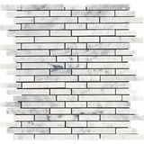 Marble Mosaic Tile, "Tibet Collection", MM 5101 - Carrara White, Strips, 12"X11-1/2", Polished and Split Face