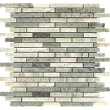 Marble Mosaic Tile, "Tibet Collection", MM 5102 - Ming Green, Strips, 12"X11-1/2", Polished and Split Face