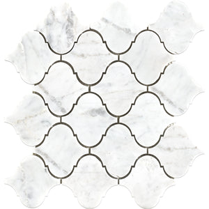 Marble Mosaic Tile, "Lantern Collection", MM 9201A - Carrara White, 2-1/2"X2-1/2" Arabesque, 11-1/2"X11-1/4"X5/16", Polished