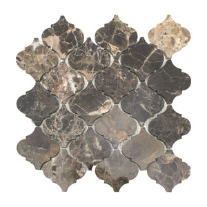 Marble Mosaic Tile, "Lantern Collection",  MM 9203 - Emperador Dark, Chip Size 3"X3", 12"X10-1/2", Polished