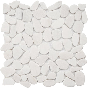 Marble Mosaic Tile, "River Rock Collection", MM 9501 - Snow, Chip Size-Mixed Rounds, 12"X12", Tumbled