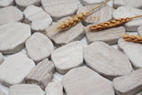 Marble Mosaic Tile, "River Rock Collection", MM 9502 - White Oak, Chip Size-Mixed Rounds, 12"X12", Tumbled