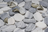 Marble Mosaic Tile, "River Rock Collection", MM 9503- Salt & Pepper, Chip Size-Mixed Rounds, 12"X12", Tumbled