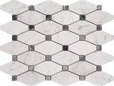 Marble Mosaic Tile, "Diamond Collection", MM 9604 - Carrara White Diamond and Bardiglio Grey Dot, 13-1/4"X10-1/2"X3/8", Polished