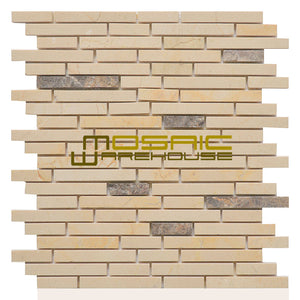 Marble Mosaic Tile, "Tibet Collection", MM 5103 - Crema Marfil, Strips, 12"X11-1/2", Polished and Split Face