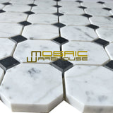 Marble Mosaic Tile, "Carrara White Collection" CWMM2OCT - Octagon with Black dot, 12"X12", Polished
