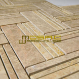 Marble Mosaic Tile, "Quilt Collection", MM 8101 - Mike, Large Mixed Herringbone, 12"X11", Polished