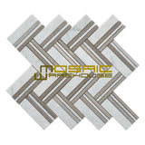Marble Mosaic Tile, "Quilt Collection", MM 8102 - Martis, Large Mixed Herringbone, 12"X11", Polished