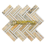 Marble Mosaic Tile, "Quilt Collection", MM 8104 - Moore, Large Mixed Herringbone, 12"X11", Polished