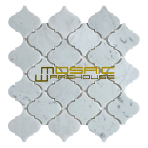 Marble Mosaic Tile, "Lantern Collection", MM 9201 -  Carrara White, Chip Size 3"X3", 12"X10-1/2", Polished