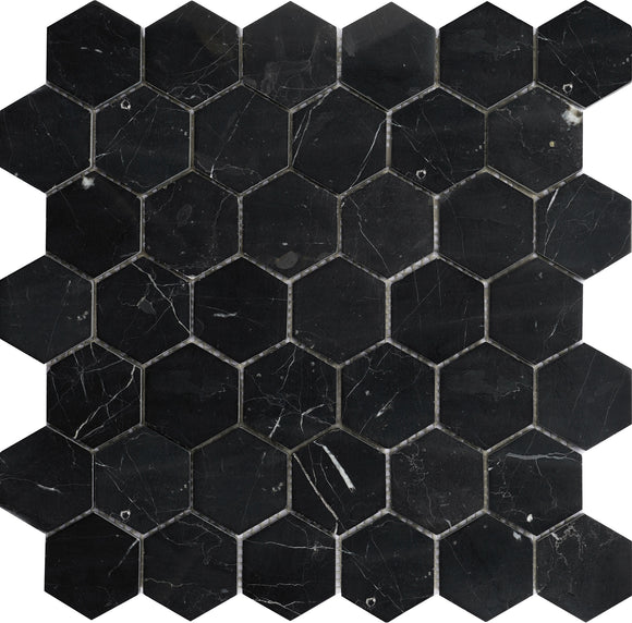 Nero Marquina Marble Mosaic Tile, NMMM2HEX, 2