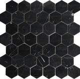 Nero Marquina Marble Mosaic Tile, NMMM2HEX, 2"X2'' Hexagon, 12"X12"X5/16", Polished