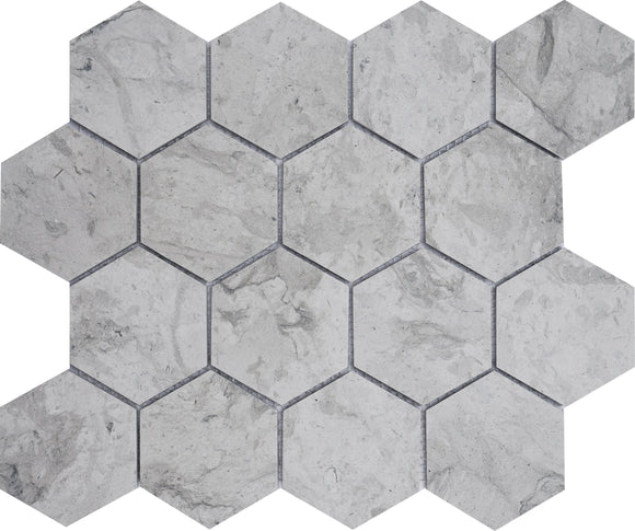 Thala Grey Marble Mosaic Tile, TGMM3HEX-A-H, 2-7/8