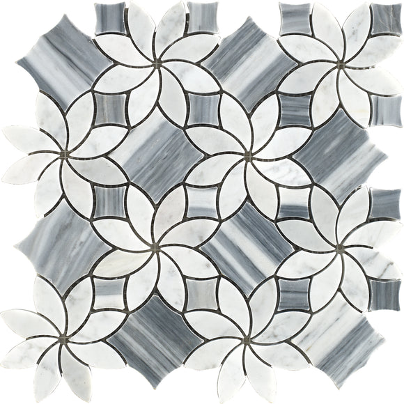Waterjet Design Marble Mosaic Tile, WJM 1001 - Blossom, 11-1/2