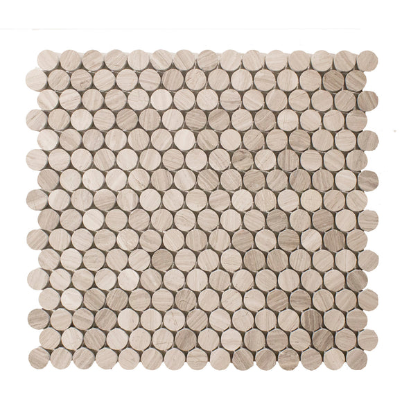 White Oak Marble Mosaic Tile, WOMM34ROU-H, 3/4'' Penny Round, 12