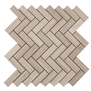 White Oak Marble Mosaic Tile, WOMM3CRO-H, 1"X3" Herringbone, 12"X12-1/2"X3/8", Honed